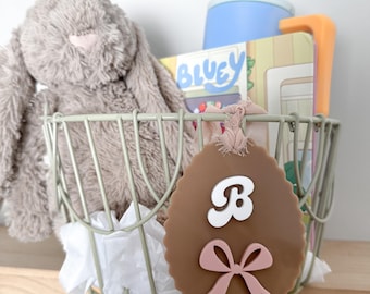 Osterkorb-Tag, Bogen-Korb-Tag mit ausgebogten Eiern, Mädchen-Ostern-Korb-Tag, Schleife Osterkorb, Osterhase, Korb-Tag, Osterhasen-Korb