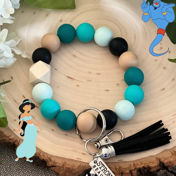 Princess Jasmine Inspired Silicone Bead Keychain*Keychain*Customizable Inspired Keychain Wrislet.