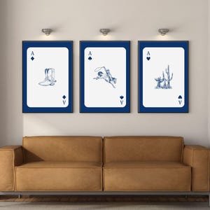 Art par mur occidental, lot de 3 imprimés cowboy, inspiré des cartes à jouer, du sud-ouest des États-Unis, tendance, taureau Longhorn, tête de mort, téléchargement numérique, pays