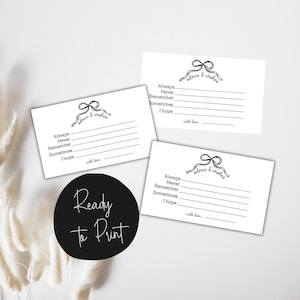Advice Card Printable, Hochzeit Duschspiele, Brautparty binden, Brautparty schwarz bogen dusche, Herunterladbare Karte, Beratung für Braut zu sein