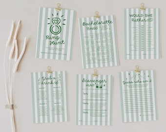 Editable Camp Bach Weekend Games, Printable Green Striped Games, Bachelorette Bingo, Downloadable Hiking Bach Party Games, Outdoorsy Theme
