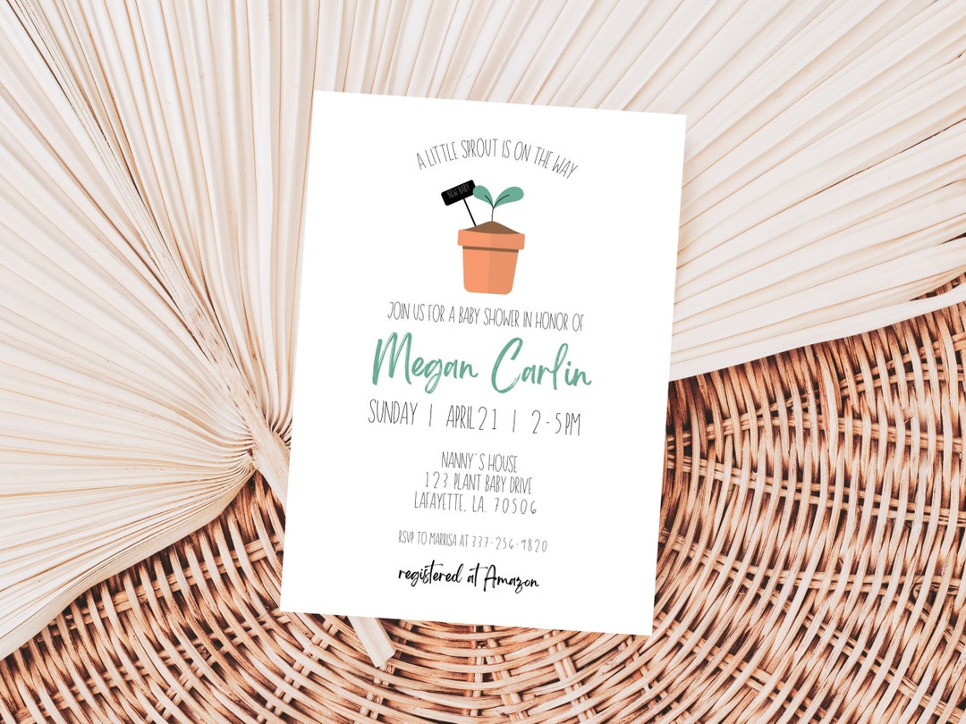 Little Spout Baby Shower, Plant Theme Invite, Boho Style Party, Gender ...