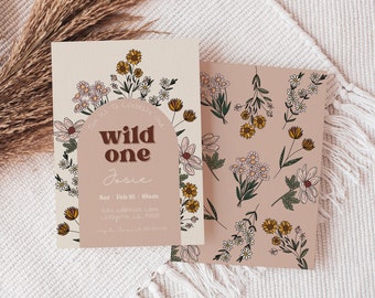 First Birthday Invitation, Wildflower Birthday Invitation, Digital Download, Floral First Birthday, Girls Wild One Theme, Daisy First Bday