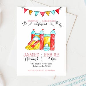 Boys Birthday Invitation | Bounce House Party | Editable Template | Kids Digital E-vite | Instant Download | Jump Theme | Red, Yellow, Blue