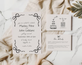 Illustrated Wedding Suite Template, Hand Drawn Scribble Illustrations, Handwritten Wedding Invitation RSVP Printable, Minimalist Invitation