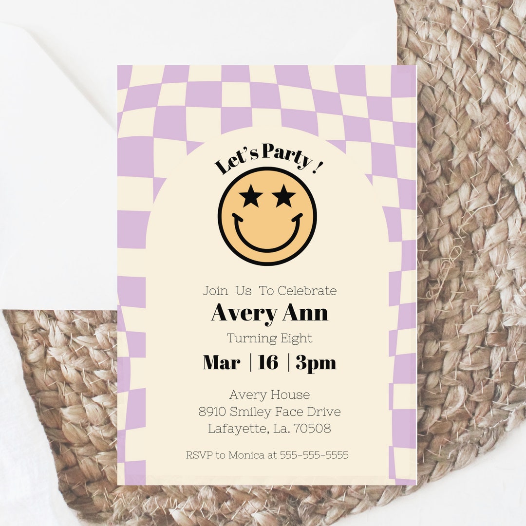 Editable Smiley Face Invite, Smiley Face Birthday, Emoji Invitation