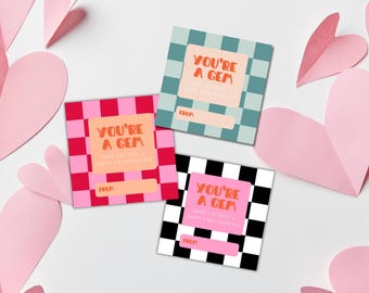 Ring Pop Valentines Tag, Kids Valentines Tag, Printable Classroom Vday Gift, DIY Valentines, Party Favor Gift Tag, Downloadable,You're A Gem