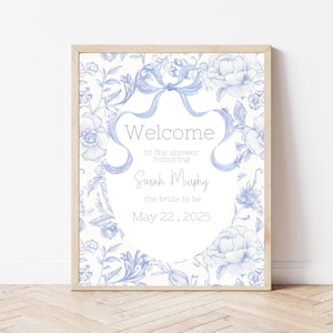 Blue Floral Chinoiserie bridal shower welcome sign, Something blue before I do bridal shower, Downloadable bridal shower sign, Blue Bow Sign