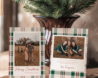 Editable Christmas Card Template  -  Plaid Holiday Photo Card  -  Merry Christmas Printable  -   Canva Template