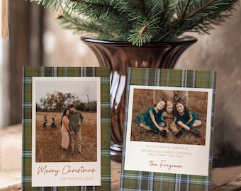 Editable Tartan Plaid Christmas Card Template | Traditional Holiday Photo Card | Classic Printable Xmas Greeting