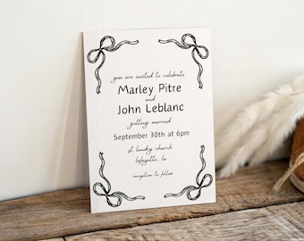 Illustrated Whimsical Wedding Invitation Template, Handwritten Wedding Invitation, RSVP Printable, Quirky Minimalist Wedding Invitation