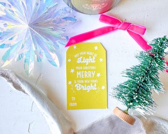 Printable Holiday Candle Tag for Gifts,   Downloadable Christmas Candle Gift Tags,   Bright and Merry Xmas Gift Tag Template