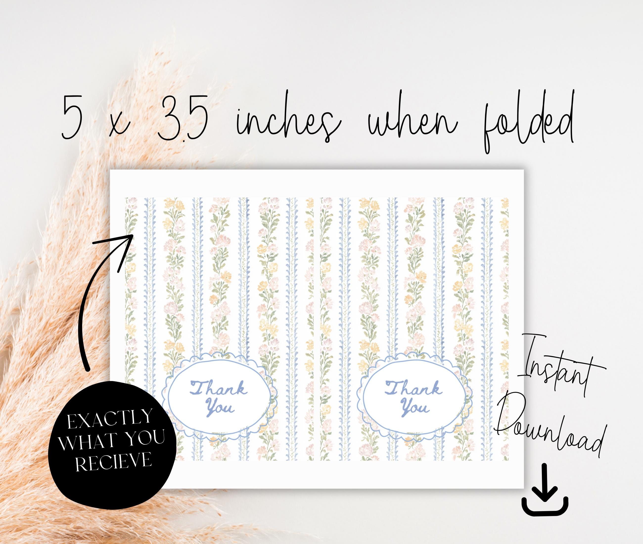 Printable Floral Thank You Card | Blue Vintage Flower Thank You Note ...