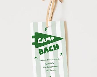 Editable Bachelorette Gift Tags | Camp Bach Theme | Green Pennant Flag | Outdoor Bachelorette Weekend Favor Tags | Instant Download DIY Tag