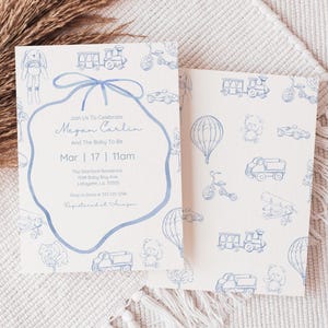 Toile De Jouy Blue Baby Shower Invito, Invito Toile modificabile, Invito doccia blu polveroso, Cineserie, Stampa Toile, Download istantaneo