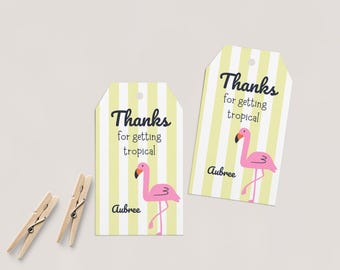 Editable Tropical Bachelorette Favor Tag Template, Flamingo Gift Tag, Thanks for Getting Tropical Tag, Bach Party Gift Bag Tag Printable