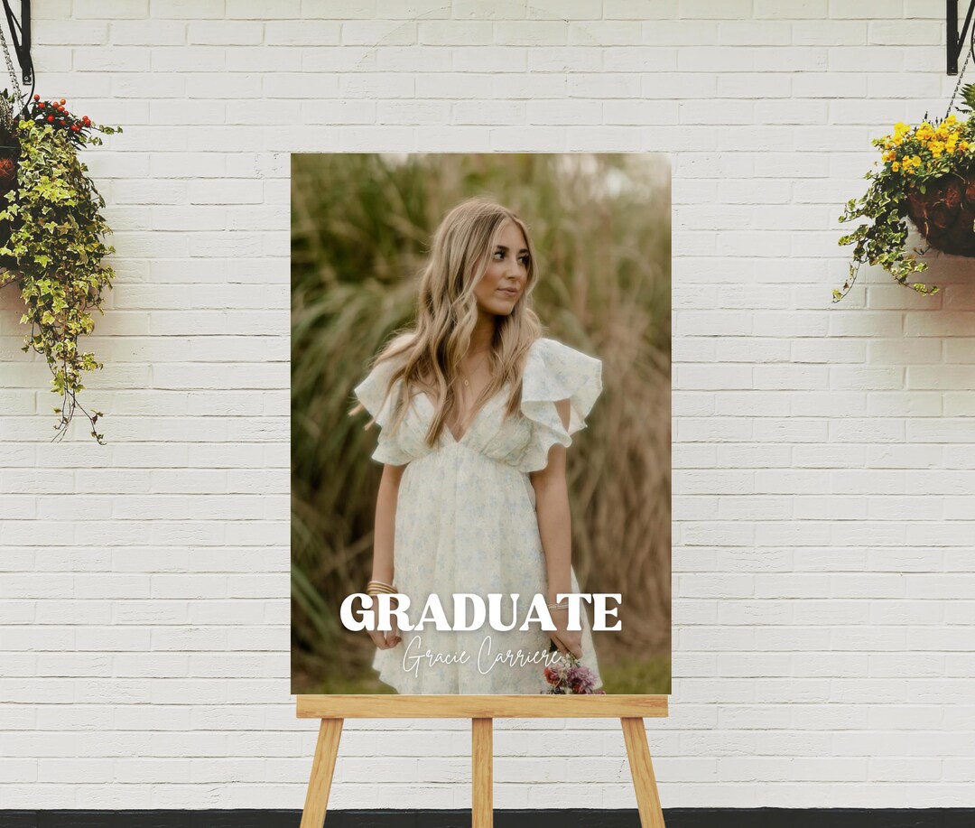 Grad Face Sign Modern Graduate Photo Sign, Graduation Party Welcome Sign, Editable ...