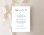 Vintage Floral Wedding Details Card Template 4x6 Editable in Canva | Blue Wedding Information Card Printable | Matching Invitation Insert