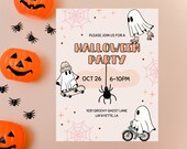 Halloween Party Flyer Template, Girly Ghost Party Invite, Printable Groovy Halloween Invites, Pink and Orange Halloween Flyer Printable DL