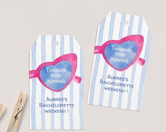 Editable Bachelorette Favor Tags, Heart Sunglasses Gift Tags, Bach Weekend Welcome Bag Tags, Blue Striped Bachelorette Tags