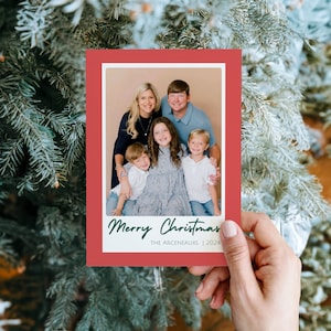 Photo Christmas Card Template, Simple Holiday Card Printable, Christmas Family Photo, Red and Green Plaid Design, Instant Download