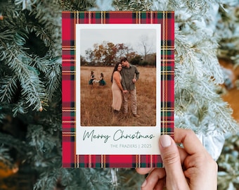 Editable Tartan Christmas Card Template | Classic Red Plaid Holiday Photo Card | Merry Christmas Family Card Printable