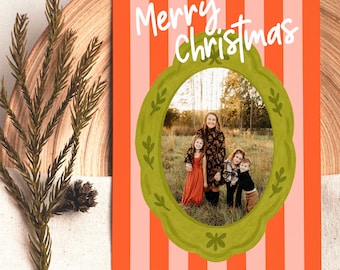 Downloadable Photo Christmas Cards | Photo Christmas Card Template | Editable Xmas Printable | Pink and Red Family Christmas Card Photo