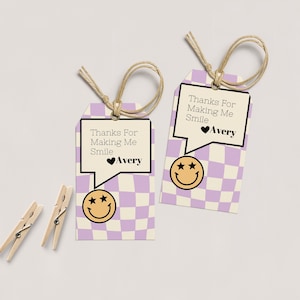 One Happy Girl Party Favor Tag Template, Girls Smiley Face First Birthday, Happy Face Emoji Gift Tag, Printable Party Favor Tag Template