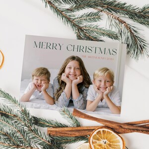 Photo Christmas Card Template , Editable Simple Holiday Card Printable, Christmas Family Photo, Green and Red Plaid Design, Instant Download