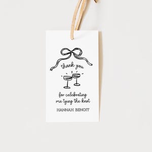 Tying the knot bridal shower, Black bow wedding shower theme, Editable Coquette Bow Gift Tag ,Black and White Simple Shower Tag Template
