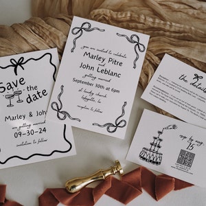 Illustrated Whimsical Wedding Suite Template, Hand Drawn Illustrations, Handwritten  Wedding Invitation RSVP Printable, Minimalist Invite