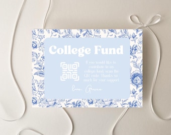 Graduation QR Code Card Template, Editable Canva College Fund Insert, Class of 2026 Grad Registry Card