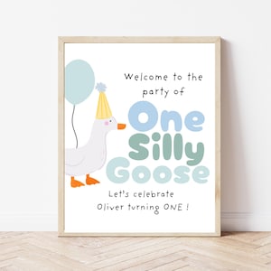 Boys first birthday Decor, One silly goose baby birthday ,Silly goose birthday party, Editable Welcome Sign Template, Bday party decorations