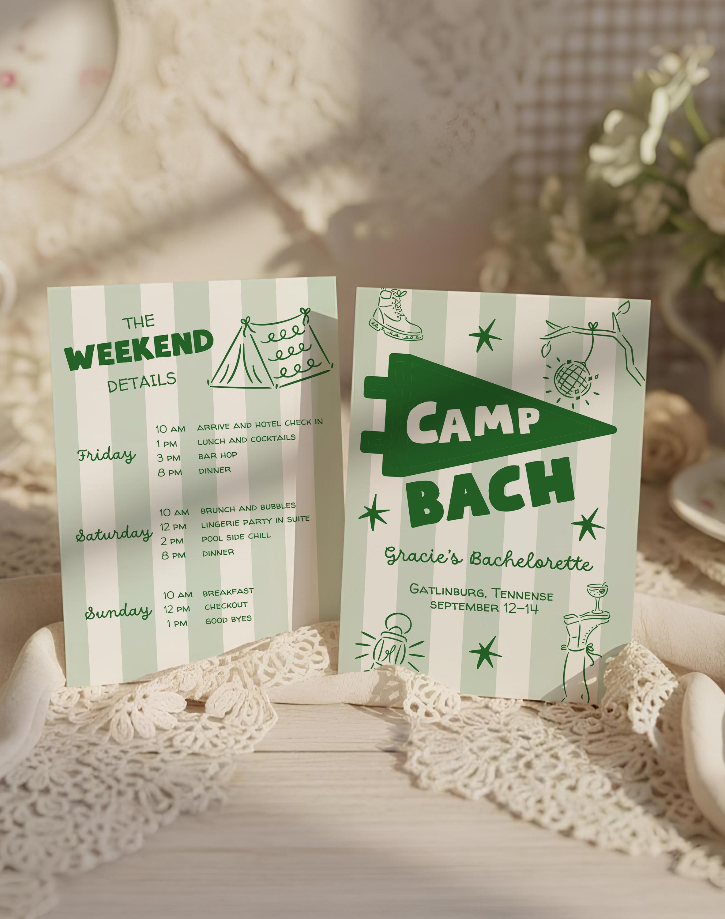 Editable Camp Bach Bachelorette Invite and Itinerary Template ...