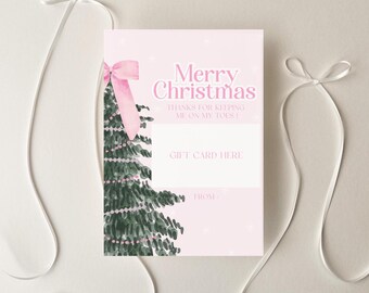 Dance Teacher Gift | Christmas Gift Card Holder | Printable Holiday Card | Teacher Christmas Gift | Pink Bow Tree | Instant Digital Download