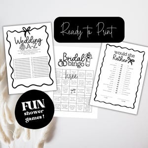Bridal Shower Games, Printable Wedding Shower Games, Tying the knot bridal shower theme, Black bow Shower , Editable Template, Downloadable