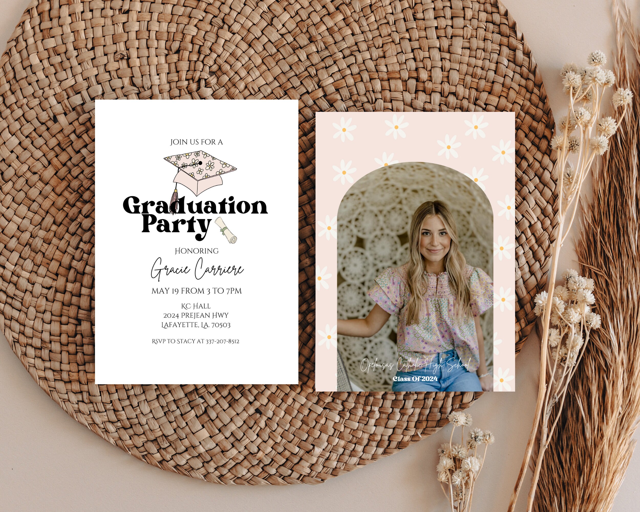 Editable Minimalist Grad Party Template Girls Boho Senior Announcement Editable Minimalist Grad Party Template Girls Boho Senior Announcement