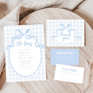 Blue Baby Shower Invitation Bundle |  Oh Boy Baby Shower Templates  |  Editable Classic Blue Gingham Shower Invite Bundle