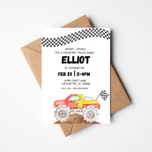 Red Monster Truck Birthday Invite, Monster Jam Party, Boom Crash, Boys Bday Invite, Printable Invitation Template, Instant Download, E-vite