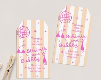 Pink and Orange Bachelorette Favor Tag Template, Editable Beach Bach Gift Tag, Printable Thank You Tag, Canva Party Favor Tag