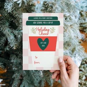 Porta-cartão de café de Natal | Porta-cartão de presente de Natal para impressão | Presente de Natal para professores | Uma xícara de alegria | Download digital instantâneo