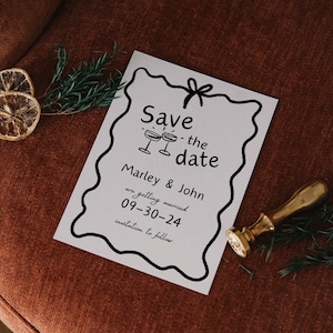 Handwritten Save the Date Template, Whimsical Scribble Illustration, Save the Date Wedding Invite, Wavy Border, Wedding Template Hand Drawn