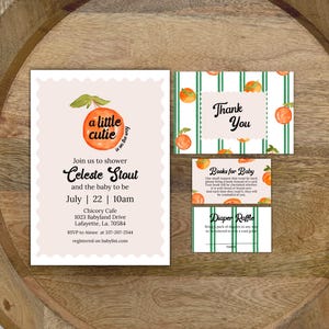 Little Cutie Oranges Baby Shower Invitation Bundle | Orange Citrus Baby Shower | Printable Clementine Invite | Gender Neutral Baby Shower