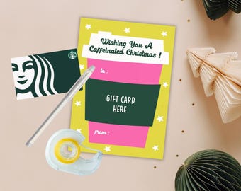 Christmas Coffee Gift Card Holder for Teachers – Printable Holiday Gift Card Holder – Fun Caffeinated Christmas Gift