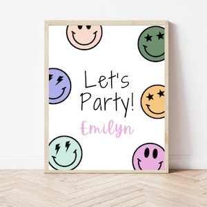 Smiley Face Girl Birthday Party Sign Template, Girls Happy Face Sign,  Happy Face Emoji Printable Welcome Sign Template, Editable Party Sign