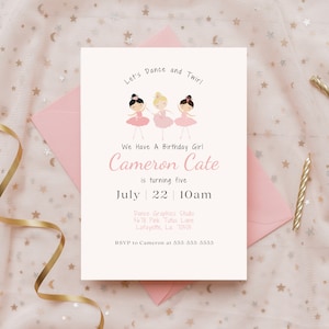 Ballerina Birthday Invitation, Tutu Cute Party, Girls Pink Invite, Dance and Twirl, Instant Download, Printable Template, Editable E-vite