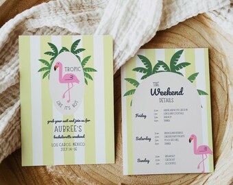 Editable Tropical Bachelorette Itinerary Template, Beach Bach Weekend Schedule Card, Tropic Like It’s Hot Invite, Girls Trip Details Card