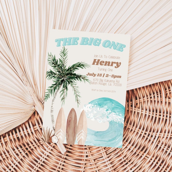 Editable the big one invite, surf party invite, surfing invitation, boy beach party, surf's up, surfing theme, boy surf party, the big one