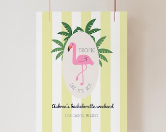 Editable Tropical Bachelorette Welcome Sign Template, Flamingo Bach Party Sign, Tropic Like Its Hot Welcome Poster, Beach Bachelorette Decor