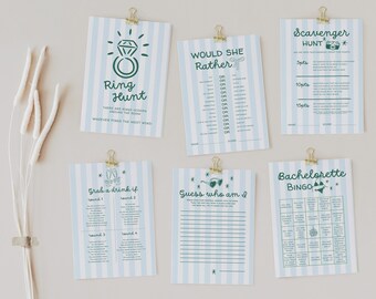 Bikinis and Bubbly Bachelorette Games Bundle, Editable Beach Bach Party Games, Printable Bridal Shower Activities, Girls Trip Game Pack